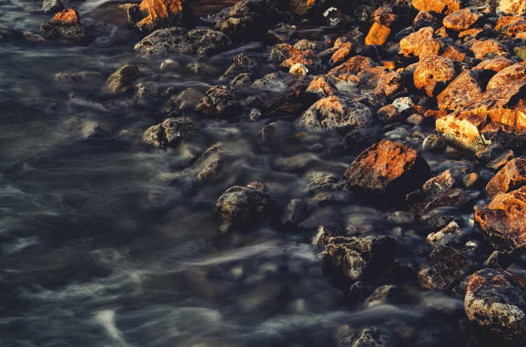 water and light on rock